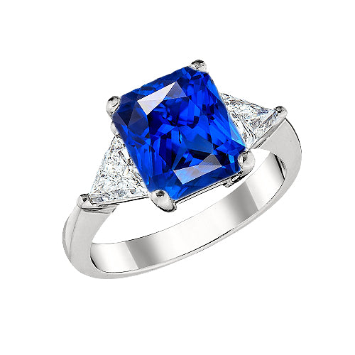 Trillion  Best Amazing Stylish womans  Diamond & Deep Blue Sapphire Ring Tapered Shank