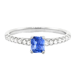 Women Gemstone Ring With Diamonds Radiant Cut Sapphire 1.50 Carats