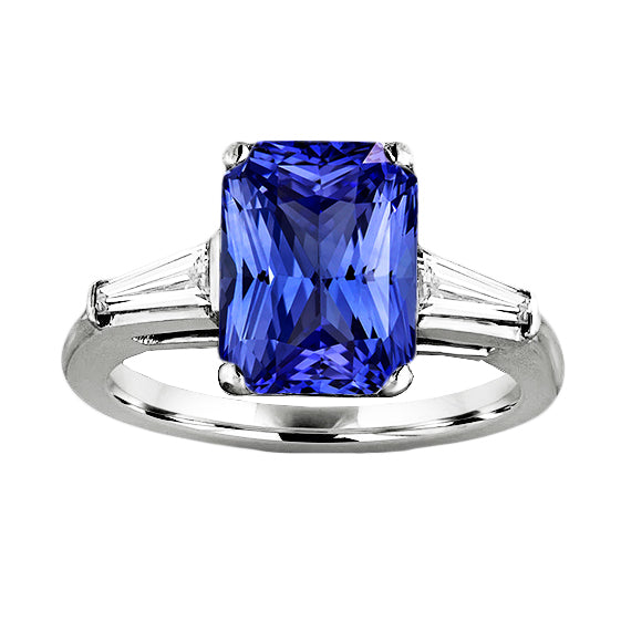 Anniversary Ring Radiant Cut Sapphire & Baguette Natural Earth Mined Diamonds 3.50 Carats