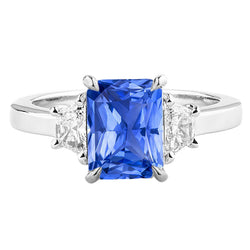 Blue Sapphire 3 Stone Ring Half Moon Natural Earth Mined Diamonds Prong Set 3.50 Carats