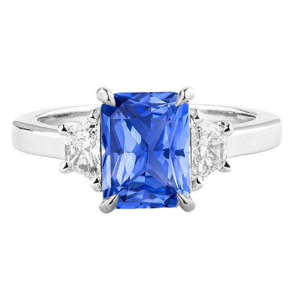 Blue Sapphire 3 Stone Ring Half Moon Natural Earth Mined Diamonds Prong Set 3.50 Carats