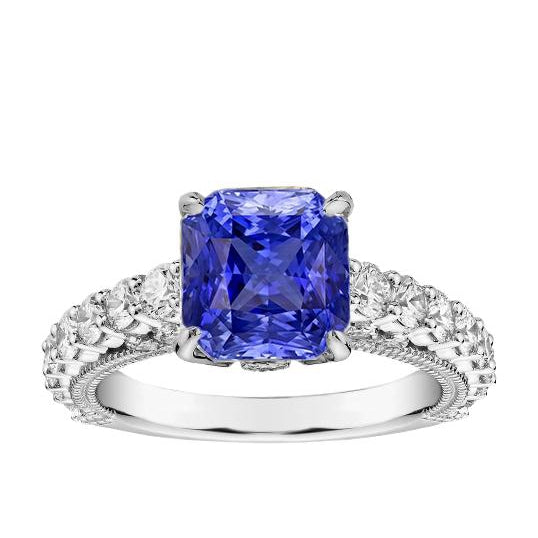 Natural Earth Mined Diamond Anniversary Ring 4 Carats Vintage Style Sapphire Radiant Cut