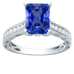Natural Earth Mined Diamond Sapphire Ring With Accents 4 Carats Milgrain Shank Channel Set