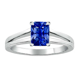 Solitaire Gemstone Ring Radiant Blue Sapphire 1.50 Carats Split Shank