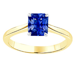 Two Tone Solitaire Blue Sapphire Ring 1.50 Carats Tapered Shank