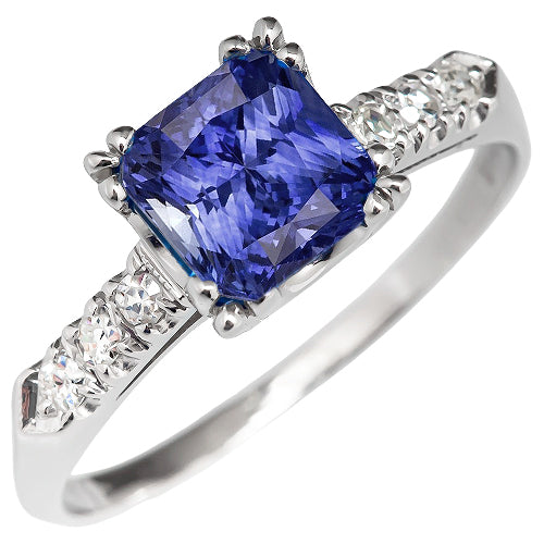New High Quality Wedding Radiant Gemstone Blue Sapphire Diamond Ring Triple Prong Set  