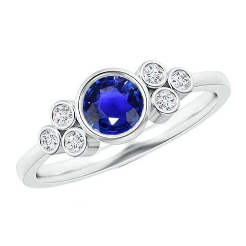 New Amazing Stylish Gold Bezel Set Ceylon Sapphire & Diamond Engagement Ring