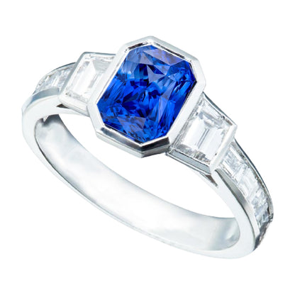 Gemstone Bezel Set Radiant Sapphire Ring Diamond Jewelry  Women Jewelry Sparkling Unique   