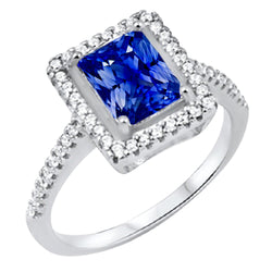 Halo Blue Sapphire Engagement Ring Radiant & Natural Earth Mined Diamonds 3.50 Carats
