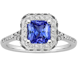 Radiant Halo Ceylon Sapphire Diamond Ring 3.50 Carats White Gold
