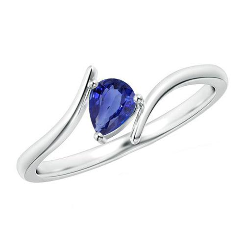 LAdies Stylish Pear Solitaire White Gold Ring Ceylon Sapphire Tension Style Media 1 of 1