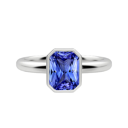 New Stylish Best Solitaire Ring Radiant Bezel Set Natural Blue Sapphire