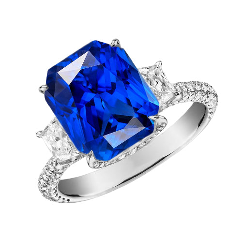 Radiant Diamond 3 Stone Sapphire Ring With Accents best  Gold