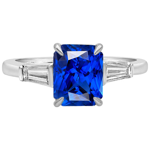 Anniversary Ring Baguette Diamonds Radiant Sapphire 3 Stone  Ladies New weeding 