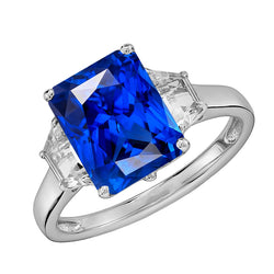 3 Stone Trapezoid Natural Earth Mined Diamond & Radiant Cut Srilanka Sapphire 4 Carats
