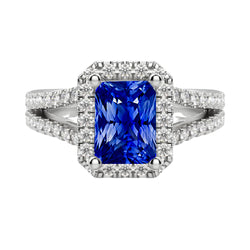 Women Halo Ring Round Natural Earth Mined Diamond Radiant Cut Sapphire Jewelry 3.50 Carats