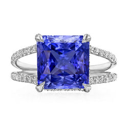 Round Natural Earth Mined Diamond Srilankan Sapphire Ring Split Shank 5 Carats Womens Gold