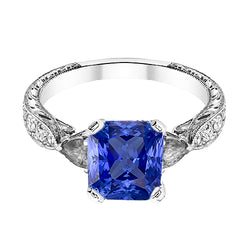 Sapphire Gemstone Jewelry 3 Carats Pear & Round Natural Earth Mined Diamond Ring
