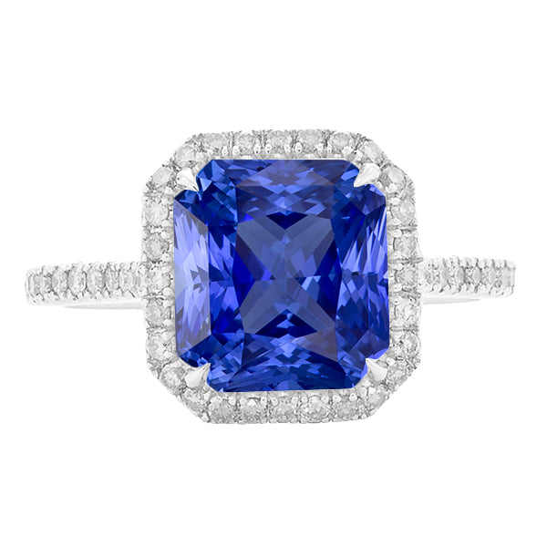 Ladies Halo Diamond Jewelry Ceylon Sapphire Prong Set Gold  Sparkling Unique Lady’s  