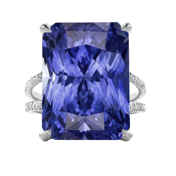 Diamond Ring Big Sapphire Gemstone Jewelry  Sparkling Unique Lady’s   Split Shank