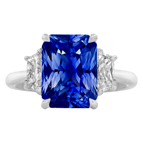  Best amazing weeding  Three Stone Gemstone Sapphire Ring With Radiant Diamonds