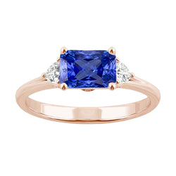 3 Stone Trillion Natural Earth Mined Diamond Blue Sapphire Ring 2.50 Carats Split Shank