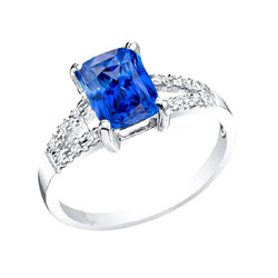 Round Natural Earth Mined Diamond Wedding Ring Blue Sapphire Split Shank 2 Carats