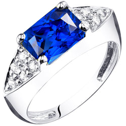 Women's Gold Natural Earth Mined Diamond Anniversary Blue Sapphire Fancy Ring 3.50 Carats
