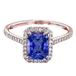 Rose Gold Halo Radiant Sapphire Ring 3.50 Carats Pave Set Natural Earth Mined Diamonds