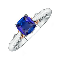 2 Carats Solitaire Vintage Style Blue Sapphire Ring Two Tone Gold 14K