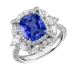 Double Halo Ring Cushion Sapphire Pear Pave Set Round Natural Earth Mined Diamond 4 Carats