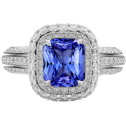 Double Halo Engagement Ring Radiant Sapphire 6 Carats Natural Earth Mined Diamonds