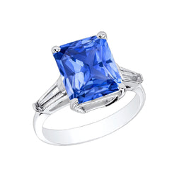 Baguette Natural Earth Mined Diamond 3 Stone Ring Radiant Light Blue Sapphire 2.50 Carats