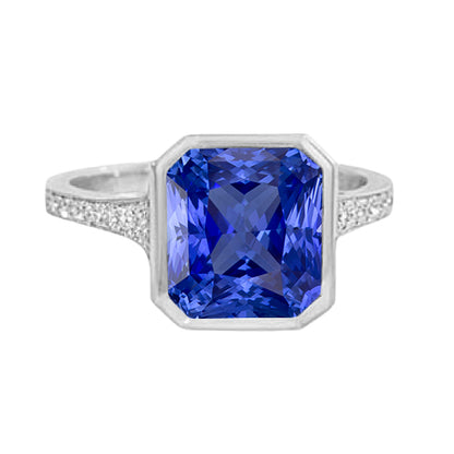 Diamond Gemstone Jewelry Bezel Set Radiant Blue Sapphire Ring   Women Diamond Engagement   