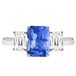 Sapphire Anniversary Ring Emerald Cut Diamonds 3 Stone 2.50 Carats