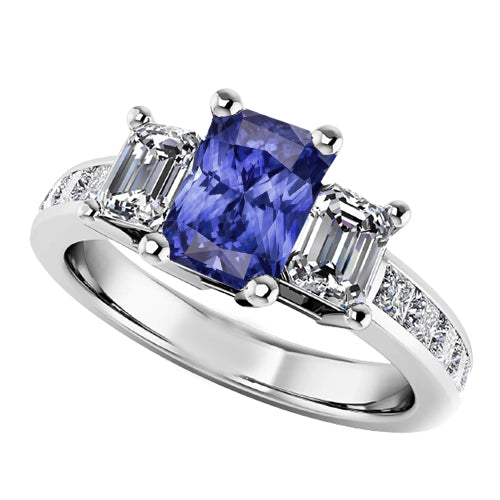 Diamond Anniversary Sapphire Ring Ladies New weeding  Channel Set Princess Accents