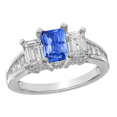3 Stone Emerald Diamond Blue Sapphire Ring Channel Set Accents   New High Quality Wedding  