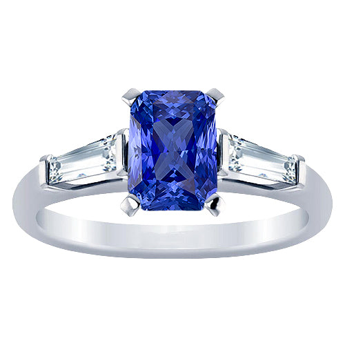 Blue Sapphire 3 Stone Ring Bar Set Tapered Baguettes  New High Quality Wedding  