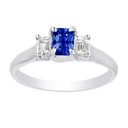 Women's Gold 3 Stone Natural Earth Mined Diamond Sapphire Ring U Prong Set 1.25 Carats