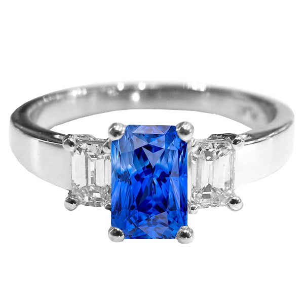 Emerald 3 Stone Diamond Gemstone Ring  New High Quality Wedding   Light Blue Sapphire