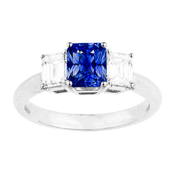 Anniversary Ring 3 Stone 2.50 Carats Ceylon Sapphire Basket Setting