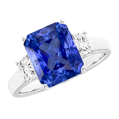 Sparkling Radiant Diamond 3 Stone Ring Sri Lanka Sapphire   New High Quality Wedding  