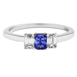 Women Natural Earth Mined Diamond Anniversary Ring Radiant Cut Ceylon Sapphire 1.50 Carats