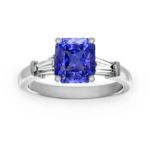 Best amazing weeding  Ladies 3 Stone Sapphire Engagement Ring  Baguette Diamonds