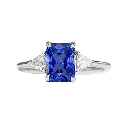 Women’s 3 Stone Radiant Sapphire Ring & Trillion Diamonds Amazing Stylish womans 