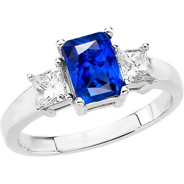Radiant 3 Stone Blue Sapphire Ring & Princess Diamonds  Amazing Stylish womans