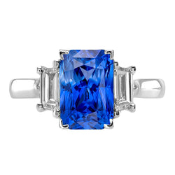 Engagement 3 Stone Radiant Sapphire Ring 3 Carats Emerald Natural Earth Mined Diamonds