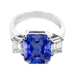 Diamond 3 Stone Ring Radiant Sapphire & Emerald Shaped 3.50 Carats