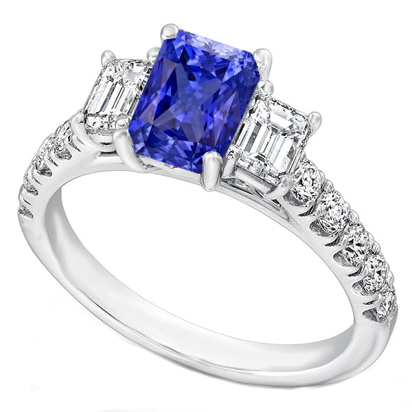 Emerald Diamond Radiant Ceylon Sapphire Ring With Accents  Lady’s  Round Anniversary 