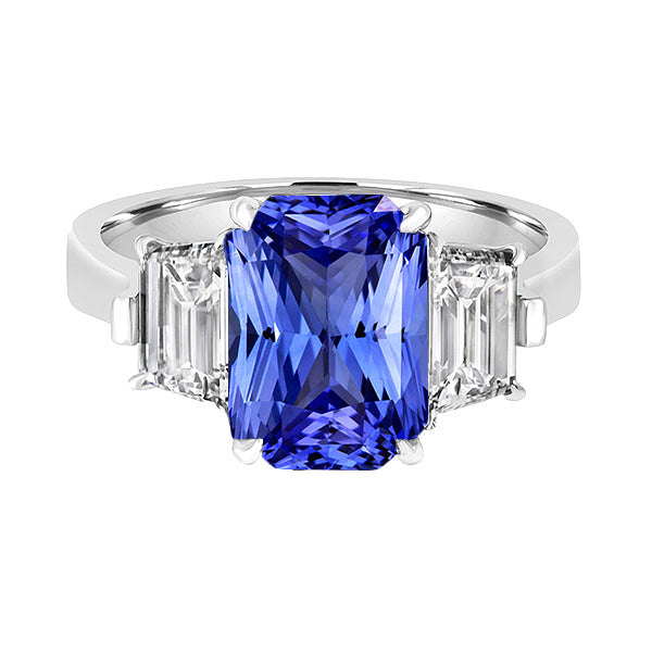 Anniversary Diamond Ring  Half bazel fancy Engagement   Claw Prong Set Ceylon Sapphire Gold